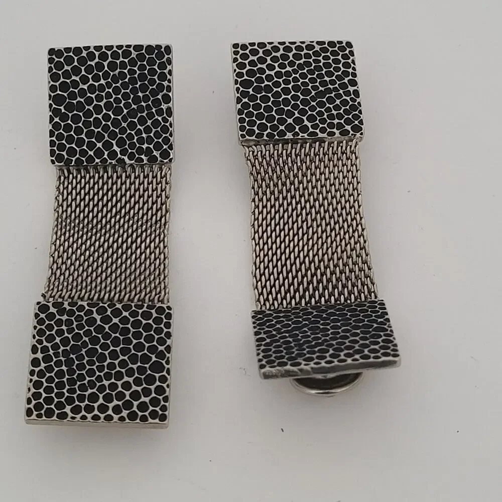 Pansa Vintage Cufflinks Wrap Around Square Silver Tone Meshwrap Brutalist
